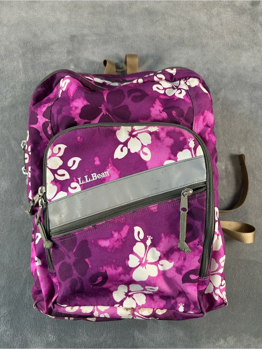 L.L. Bean Purple Floral Kids Backpack with White Flower Print